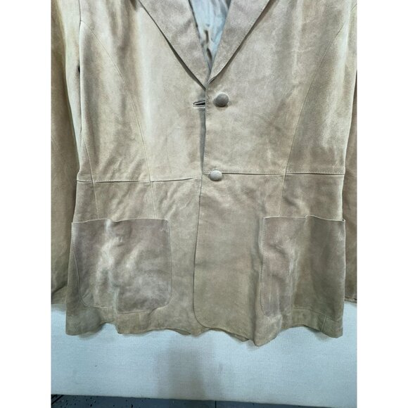 Vintage J. Peterman Womens Leather Blazer Jacket Size 12 Beige Tan 100% Leather - Picture 7 of 13